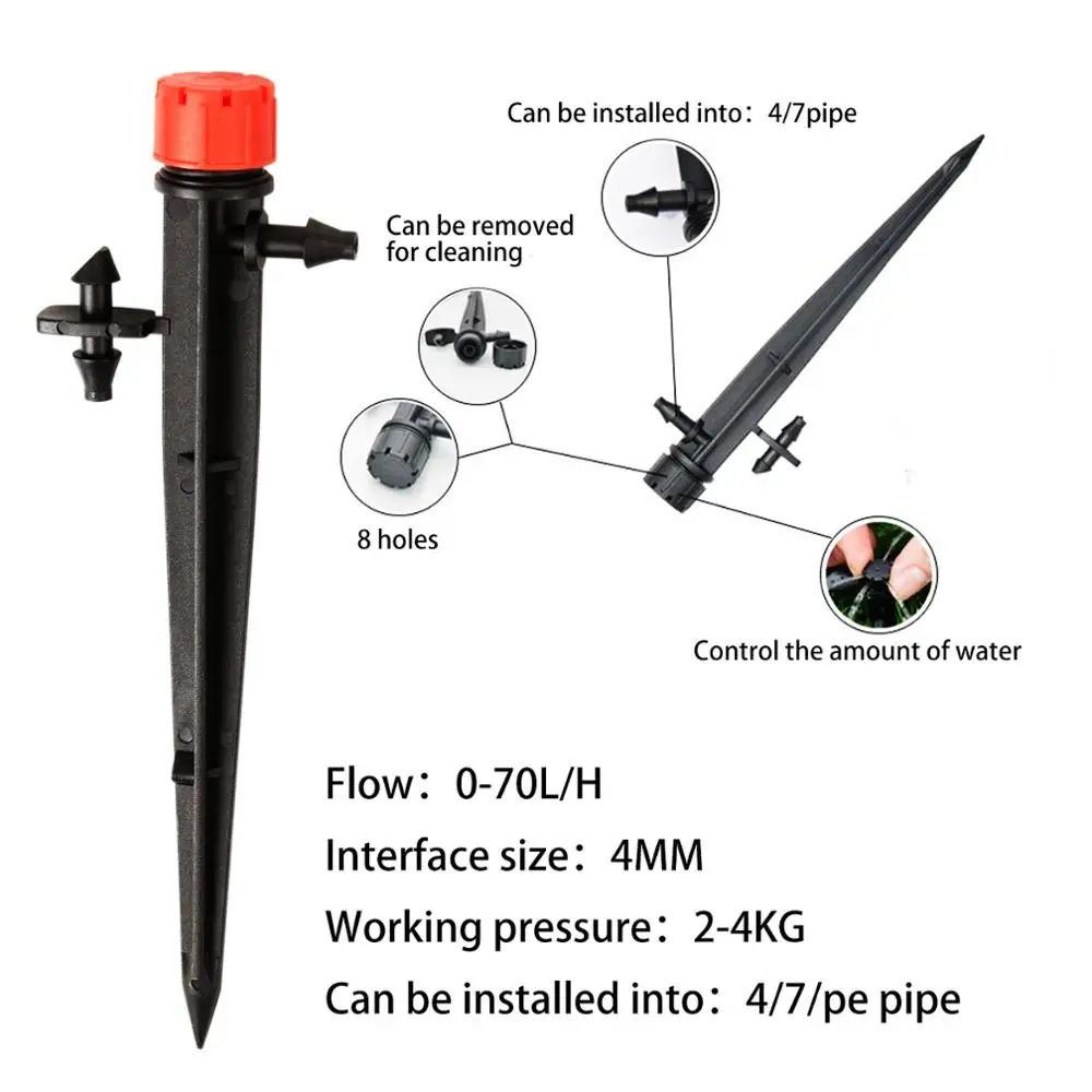 100 Drip Irrigation Emitters Perfect for 4mm/7mm Tube and Drip Irrigation System Adjustable Water Flow 360 Degree Sprinkler Heads Shishe Gardens Micro-Bubbler Watering Stakes
