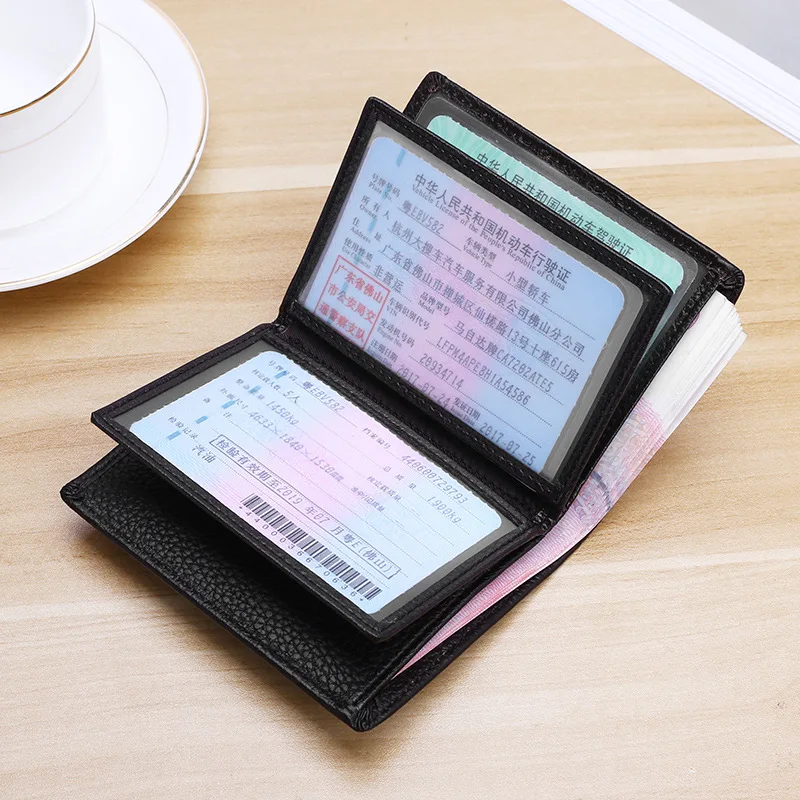 

Full-grain Leather Driving Document Package Multi-functional Leather Wallet Verticle MEN'S Wallet Double Leaflet ID Card Bag