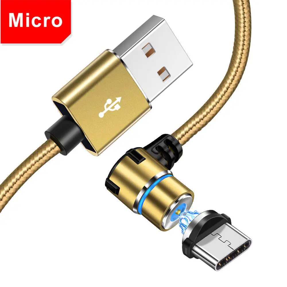 KSTUCNE Micro USB Магнитный кабель зарядное устройство 90 градусов быстрая зарядка кабель type C для iPhone 7 X S Max huawei P20 samsung USBC провод - Цвет: Gold Type C