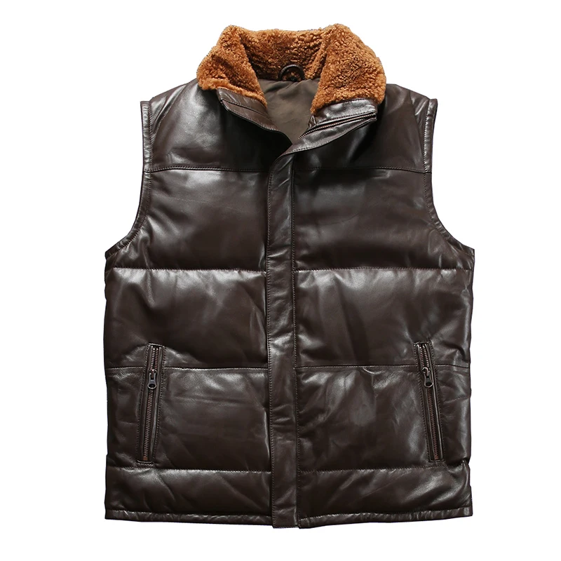 80% OFF 1615 Read Description! Asian size super quality sheep skin warm vest men's sheep leather vest mens duck feather down vest