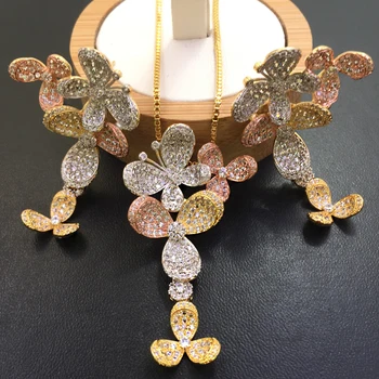 

Lanyika Jewelry Gorgeous Blooming Flower Flutter Butterfly Micro inlay Necklace with Earrings for Banquet Luxury Best Gift
