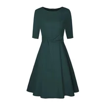 Женское летнее осеннее элегантное офисное платье с рукавом до локтя, повседневное женское зеленое платье, винтажная вечеринка, платья, Robe de Soiree