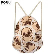 FORUDESIGNS/ежедневно рюкзак на шнурке с героями мультфильмов, принт с Мопсом Полиэстер Строка мешок высокое качество сумка на плечо сумка-шоппер для девочек
