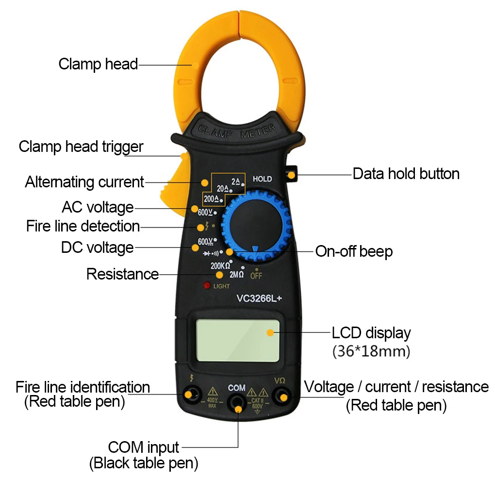VC3266L цифровой Ампер клещи мультиметр токовые клещи Вольтметр Амперметр 600 В AC/DC Ток Ома тестер напряжения
