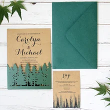 10 шт лазерная резка свадебные пригласительные открытки зеленый лес поздравительные открытки Заказные конверты с открытки для ответа на приглашение свадебные принадлежности