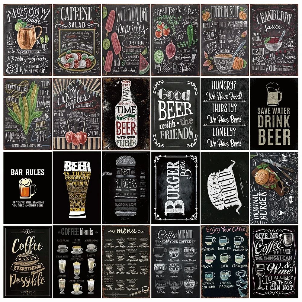 

[ Kelly66 ] Chalk Drawing Coffee Menu Beer Metal Sign Home Decor Bar Wall Art Painting 20*30 CM Size LAT-13