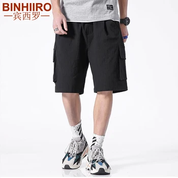 

Men's Multi-Pocket Cargo Shorts Comfortable Streetwear Solid Color Knee-Length Pants 2020 Summer Loose Cotton Casual Shorts male