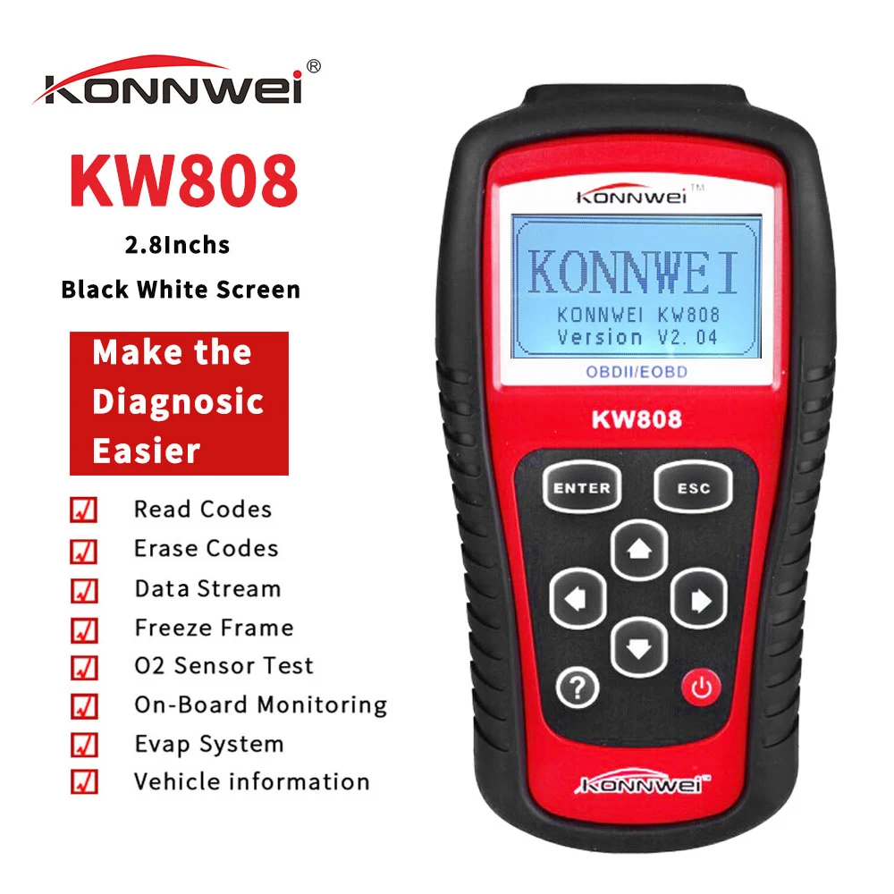 KONNWEI KW808 Профессиональный OBDII / EOBD считыватель кодов автомобилей и автоматический