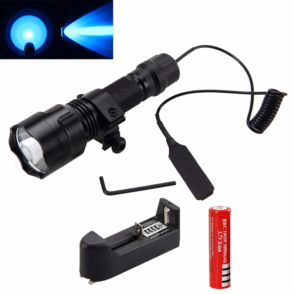 

C8 Hunting Weapon Light T6/Q5 LED Military Tactical Flashlights 1 Mode Gun Light+Pressure Switch+Rifle Scope Mount+18650+Charger