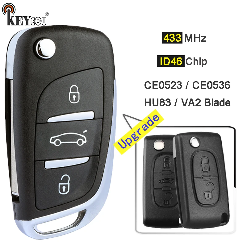 

KEYECU 433 МГц ID46 чип CE0523 CE0536 CModel модифицированный откидной складной дистанционный ключ брелок 2 3 кнопки HU83/ VA2 лезвие для Citroen