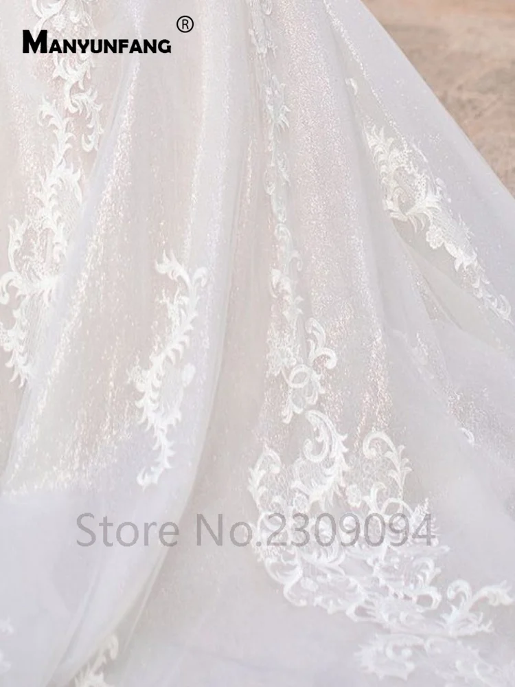 MANYUNFANG vestidos de noiva, кружевное свадебное платье с вышитыми бусинами и вырезом лодочкой, романтическое свадебное платье с соборным шлейфом