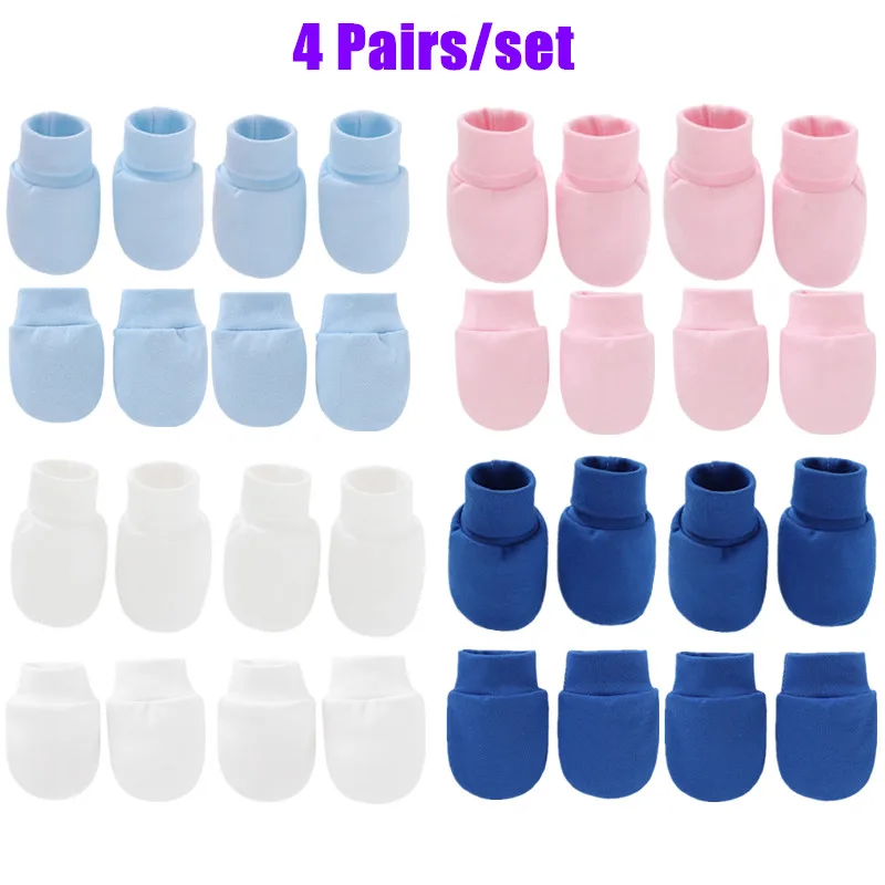 Baby Mittens Anti Scratch 4 Pairs Soft Cotton Face Protection Gloves Foot Cover Set for Baby Boys Girls