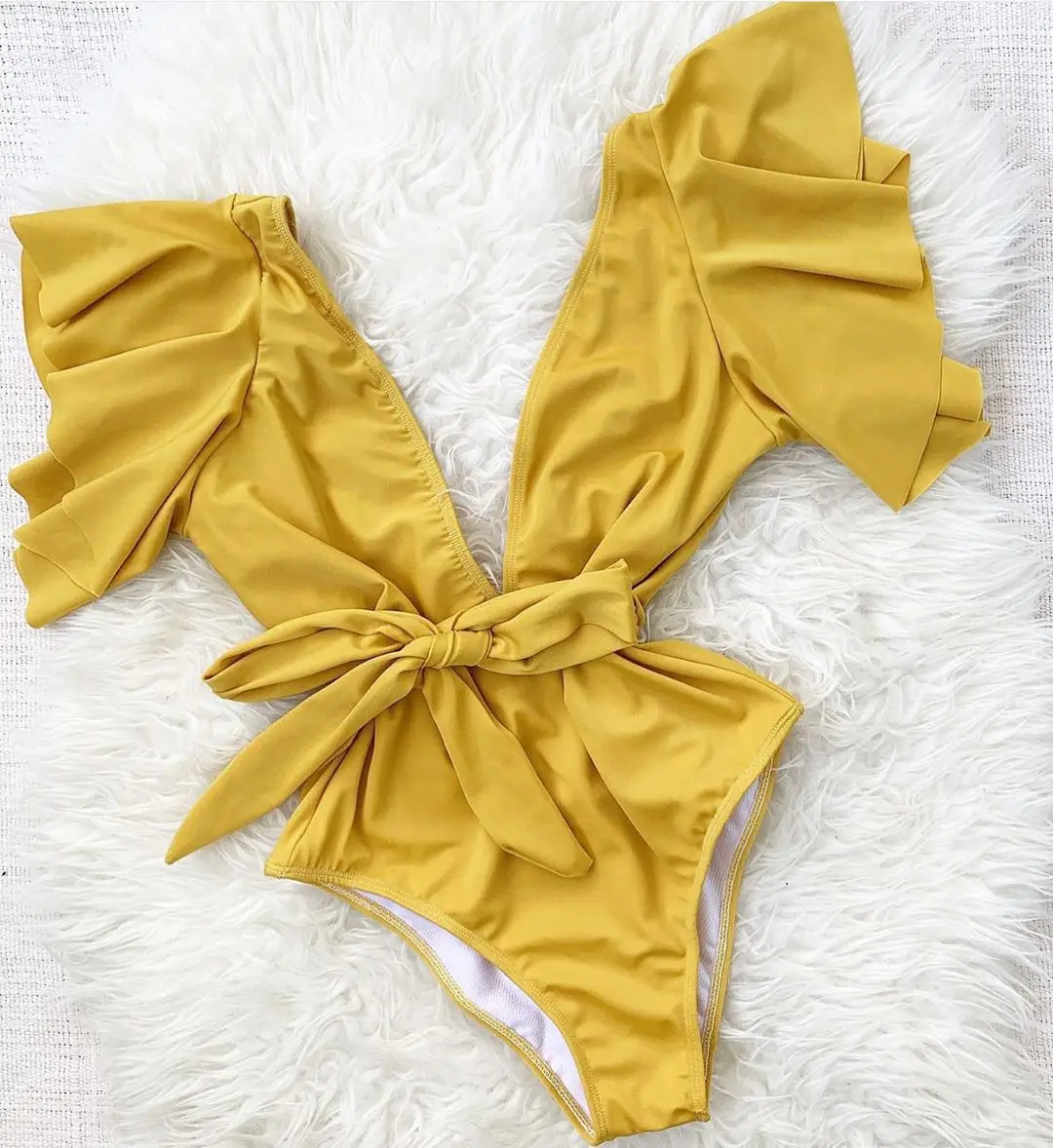 Sexy DeepV  Swimsuit Women Tropical Floral Swimwear Flower Printed Monokini Ruffle Bodysuit Flounce Bathing Suit