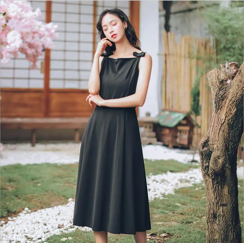 

2020 Summer New Dress Vintage Elegant Retro Classic Hepburn Burgundy / Black Retro Simple Slim French Retro Dress