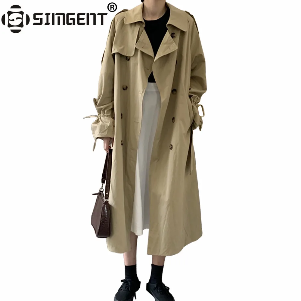 

Simgent Wind Coat Double Breasted Women Casual Vintage Button Turn Down Collar Long Trench Coat Woman Clothes Ropa Mujer SG99161