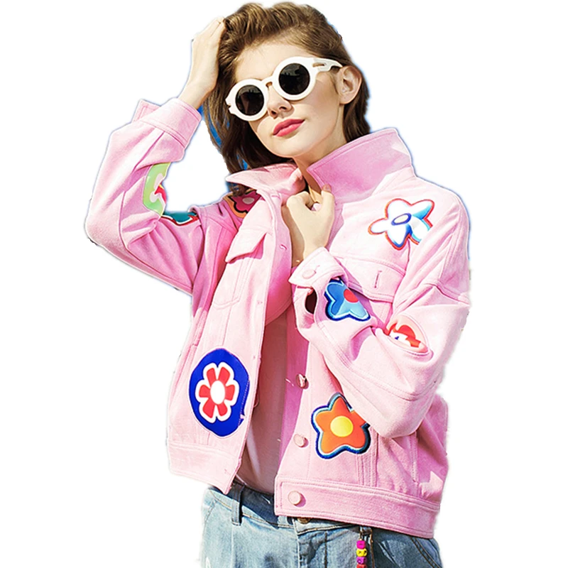 Куртка бомбер женская в стиле Харадзюку Весенняя розовая уличная одежда с