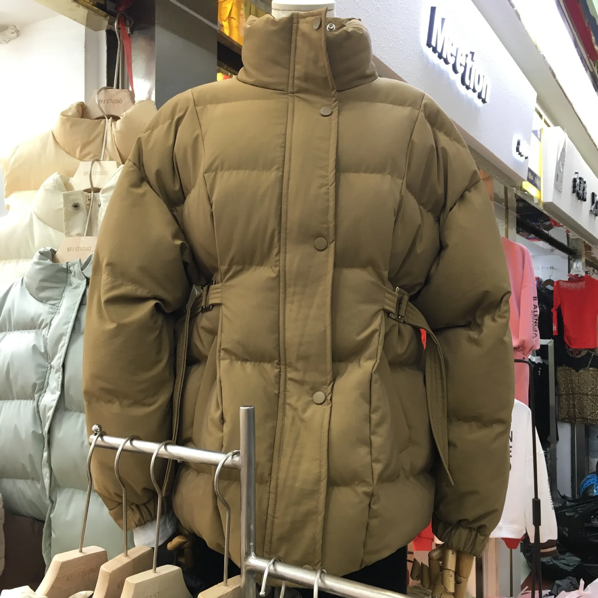 

South Korea Winter Stand Collar Waist Hugging Slimming Solid Color Warm Korean-style down Jacket Cotton-padded Clothes Cotton Ov