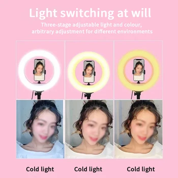 

Durable Tripod Adjustable Selfie Lamp ABS Makeup 24W Dimmable Fill Light Camera 220 LED Ring Shape Photography Portable