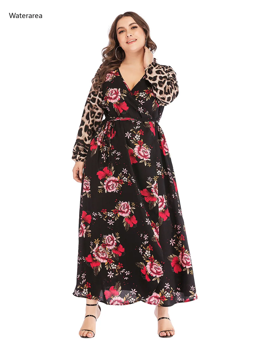 Женское длинное платье с V-образным вырезом и длинным рукавом | Женская одежда