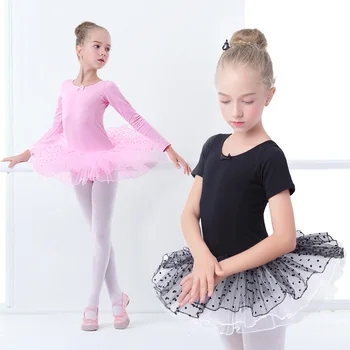 

2020 New Summer Girls Ballet Tutu Dress Kids Gymnastics Tulle Skirted Leotards Pink Black Ballet Costumes With Dot Tutus