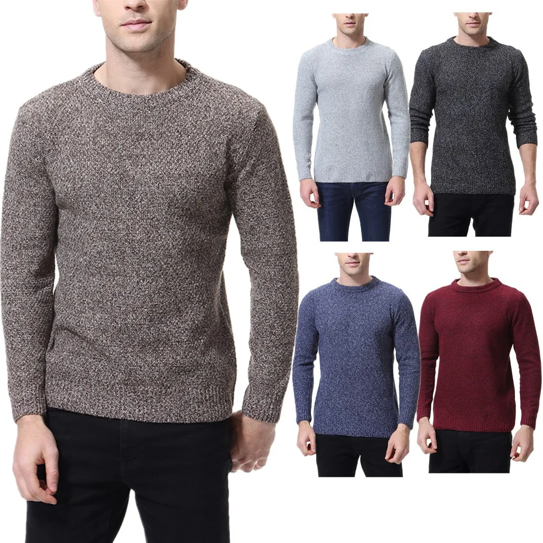 

2018 Autumn New Style Men Solid Color Versatile Base Shirt Foreign Trade Crew Neck Pullover Knitted Sweater Y258