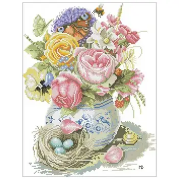 

TOP Roses and birdhouse patterns Counted Cross Stitch 11CT 14CT 18CT DIY Cross Stitch Kits Embroidery Needlework Sets