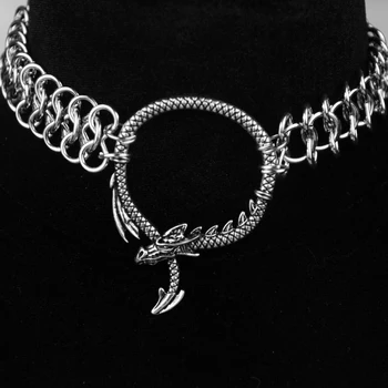 

Vintage Mythology Witch Dragon Serpent Pendant Neckalce Gothic Pagan Choker Wiccan Jewelry