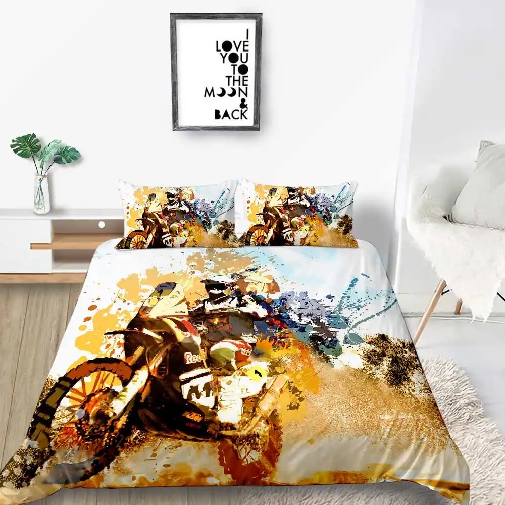 King Size Bedding Set Motorcycle Artistic Watercolour Fashionable