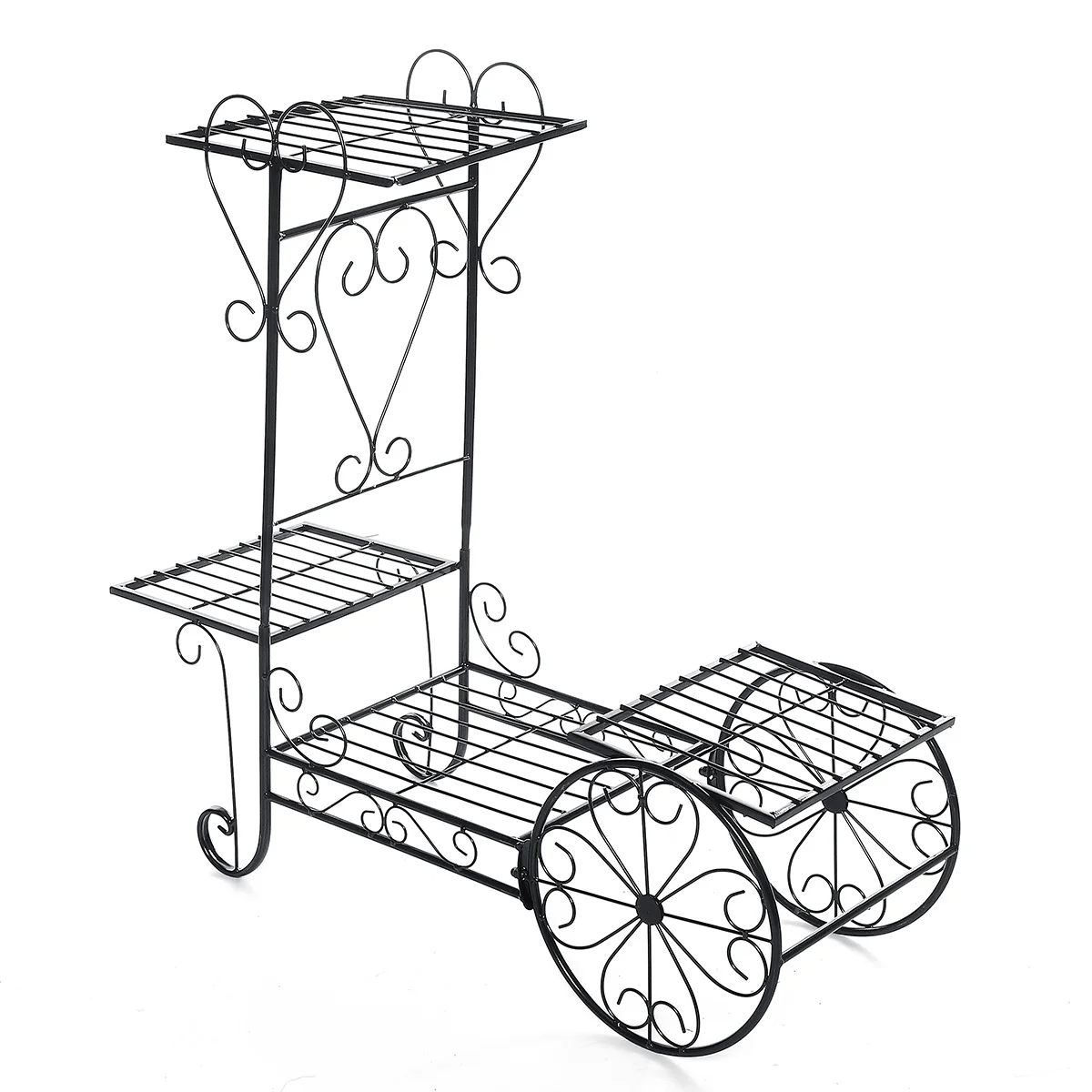 European New Iron 4 Layers Flower Stand Indoor Multi-story Flower Stand Rack Floor-standing Balcony Flower Pot Shelves - Цвет: Черный