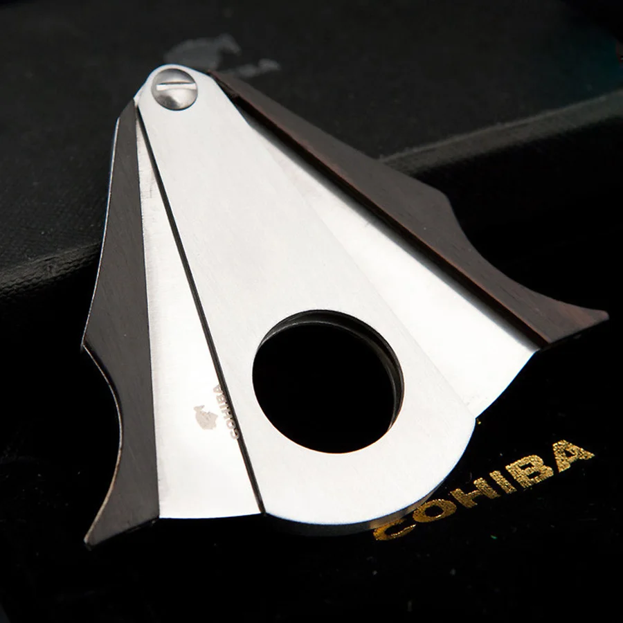 COHIBA Double Blades Sharp Cigar Cutter Stainless Steel Ebony Wood Pocket Gadgets Zigarre Knife Tools Cuban Smoking 849UA | Дом и сад