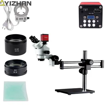 

Simul-focal Continuous Zoom 3.5X~90X Trinocular Stereo Microscope+13MP HDMI VGA microscope camera+56 LED Light+Double Boom Stand