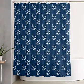 

Navy Anchors Pattern Shower Curtains for Bathroom Waterproof Eco-Friendly Fabric Bathroom Set with Hooks - 59x71'Inches