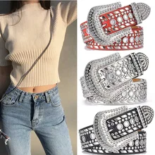Rivet Men's and Women's Belt Rhinestone Inlaid Wide Belt Women's Jeans Punk Rivet Belt Goth Belts Apparel Accessories