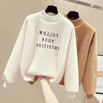 

New set of lamb fluffy coat semi-high collar plus velvet thicker in winte pink shein hoodies sweatshirt harajuku shirt winter
