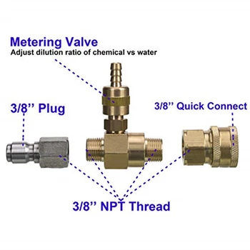 

Adjustable Soap Chemical Injector For Pressure Washer 3/8 Inch Quick Connect 1000-3200 PSI 2-5 GPM For Most Brands Of Gas