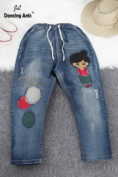 

2020 Mum Jeans Mujer Women Boyfriend Jeans For Woman Mom Jeans Harem Cartoon Print Pants Denim Plus Size Jeans Mujer Women Jean