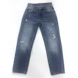 Осенне-зимние женские джинсовые Модные брюки свободные потертые 100% хлопок потертые синие женские джинсы