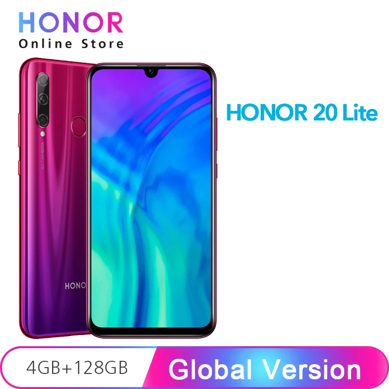Мобильный телефон Honor 20 Lite глобальная версия 4 ГБ 128 фронтальная камера 32 Мп