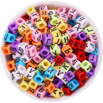 

200PCS Mixed Russian Colorful Acrylic Alphabet/Letter Square Beads For Jewelry Making 6x6mm