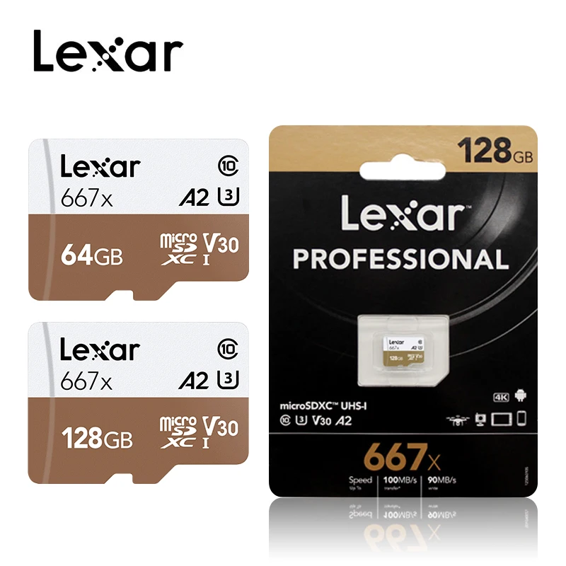 Lexar профессиональная карта памяти до 100 МБ/с. микро SD карты 667x C10 256 ГБ TF карта 128 ГБ Бесплатный адаптер для беспилотная спортивная видеокамера