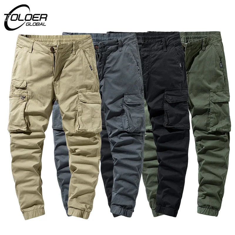 Men's Casual Cargo Pants Joggers Sweatpants Solid Color Sports Fitness Three-dimensional Pockets Male Military Trousers Autumn | Мужская