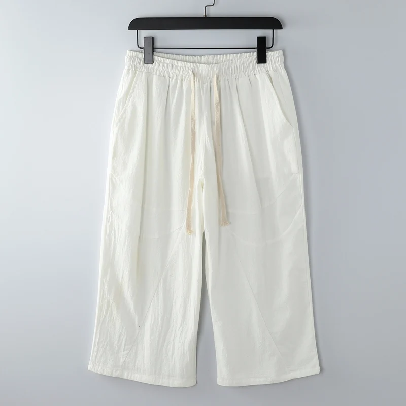 Cotton Linen Short Men Length Knee  8XL 9XL 13XL 170KG Large Size High Waist Shorts Male Long Men's Summer Breeches 2