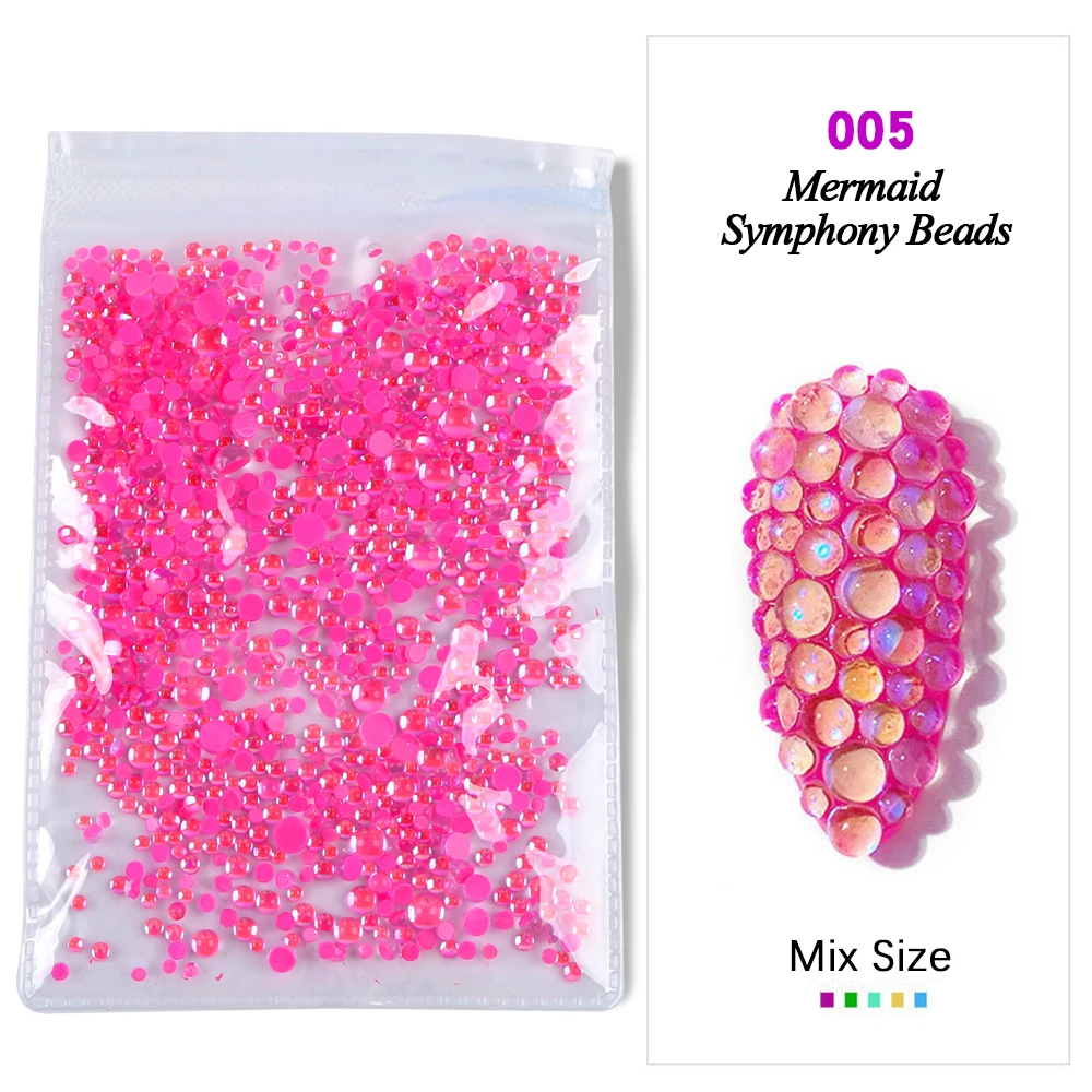 Nail Glass Beads Mermaid Symphony Rhinestones Flatback Mixed Size Nail Art Gems Stones For Nail Crystal 3D Accessories