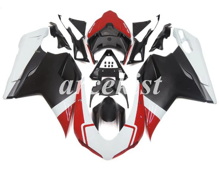 Инъекций ABS Полный обтекатели комплект подходит для поездок на мотоцикле DUCATI 848 evo 1098 1198 1098S 2007 2008 2009 2010 2011 2012 тела комплект красного и черного цвета - Цвет: red black