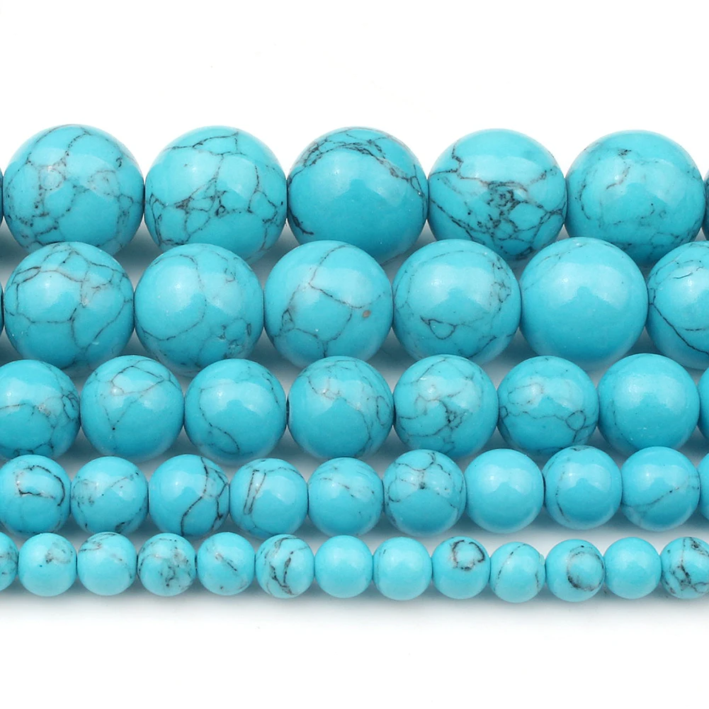 

4/6/8/10/12mm Natural Blue Howlite Turquoises Stone Beads For Diy Bracelet Accessories Jewellery Making 15''