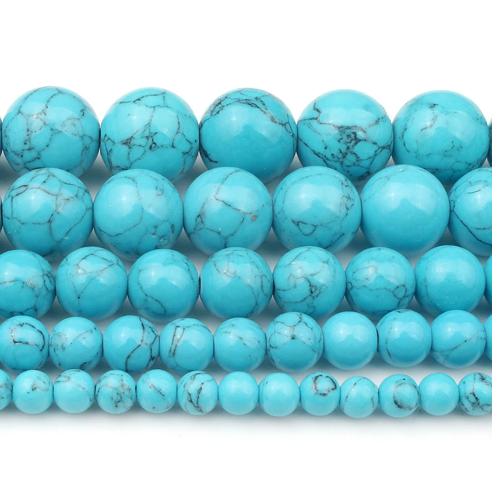 Hellery Howlite 8mm Pierre Turquoise Bleue Perles Lâches 15 Brins pour Fabrication De Bijoux