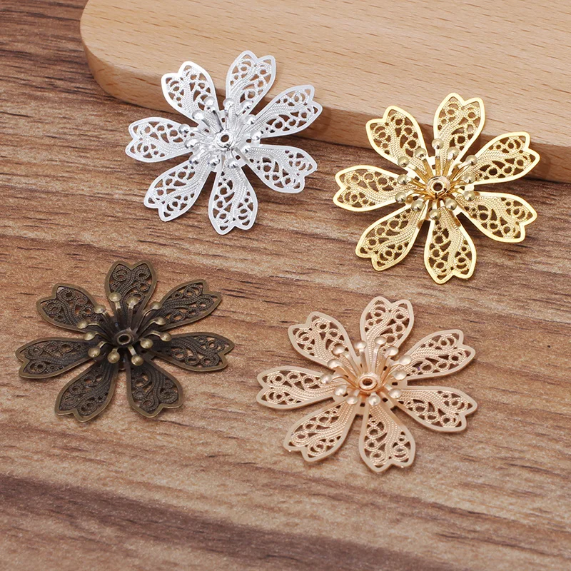 10pcs 28mm Metal Flower Beads Cap Silver Gold Color Filigree Flower Base Bead Cap Charms for Jewelry Making Craft Components DIY 10pcs 28mm Metal Flower Beads Cap Silver Gold Color Filigree Flower Base Bead Cap Charms for Jewelry Making Craft Components DIY