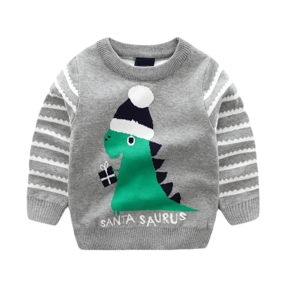 Рождественские свитера с динозаврами для мальчиков и девочек зимняя детская одежда, пуловер толстый теплый вязаный свитер хлопковые топы с длинными рукавами для детей от 2 до 8 лет