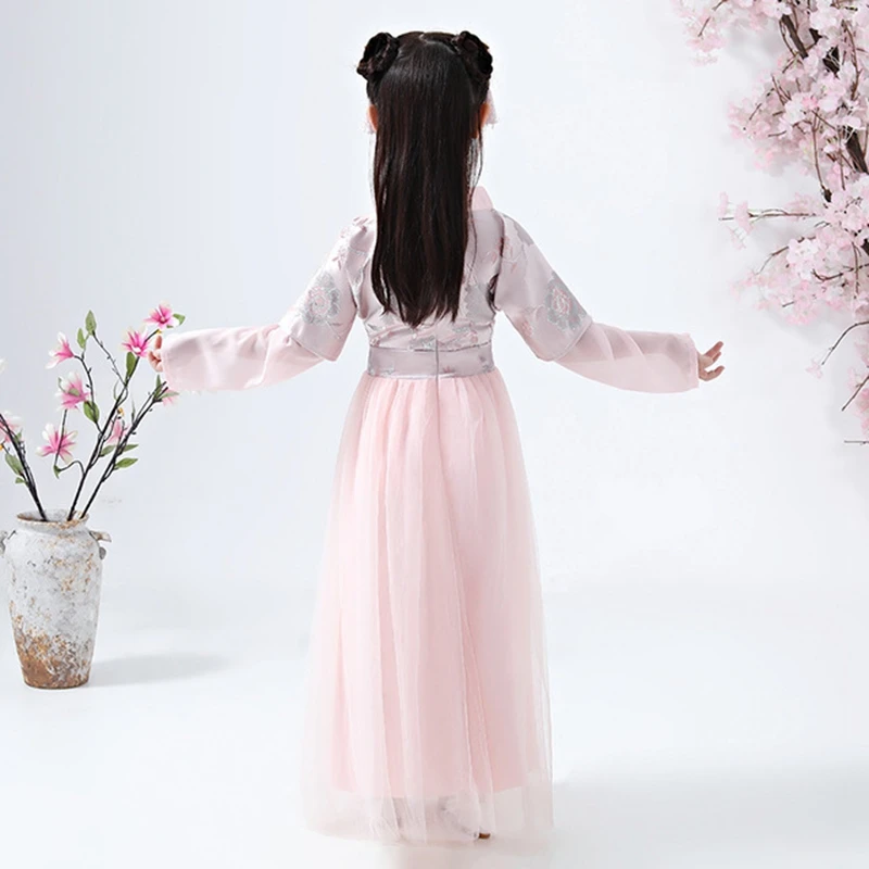 Платье принцессы с длинными рукавами; осенний китайский костюм Hanfu для девочек; платье для сцены; юбка Hanfu