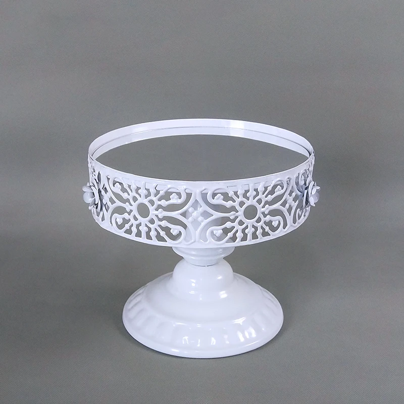 WHITE GOLD Mirror Round Metal Cake Stand Plate Home Wedding Birthday Party